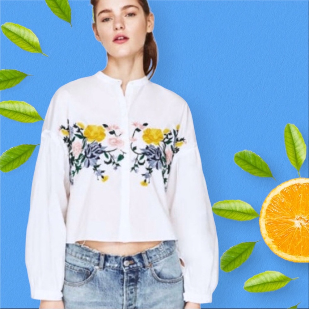 New ZARA white embroidered long sleeve